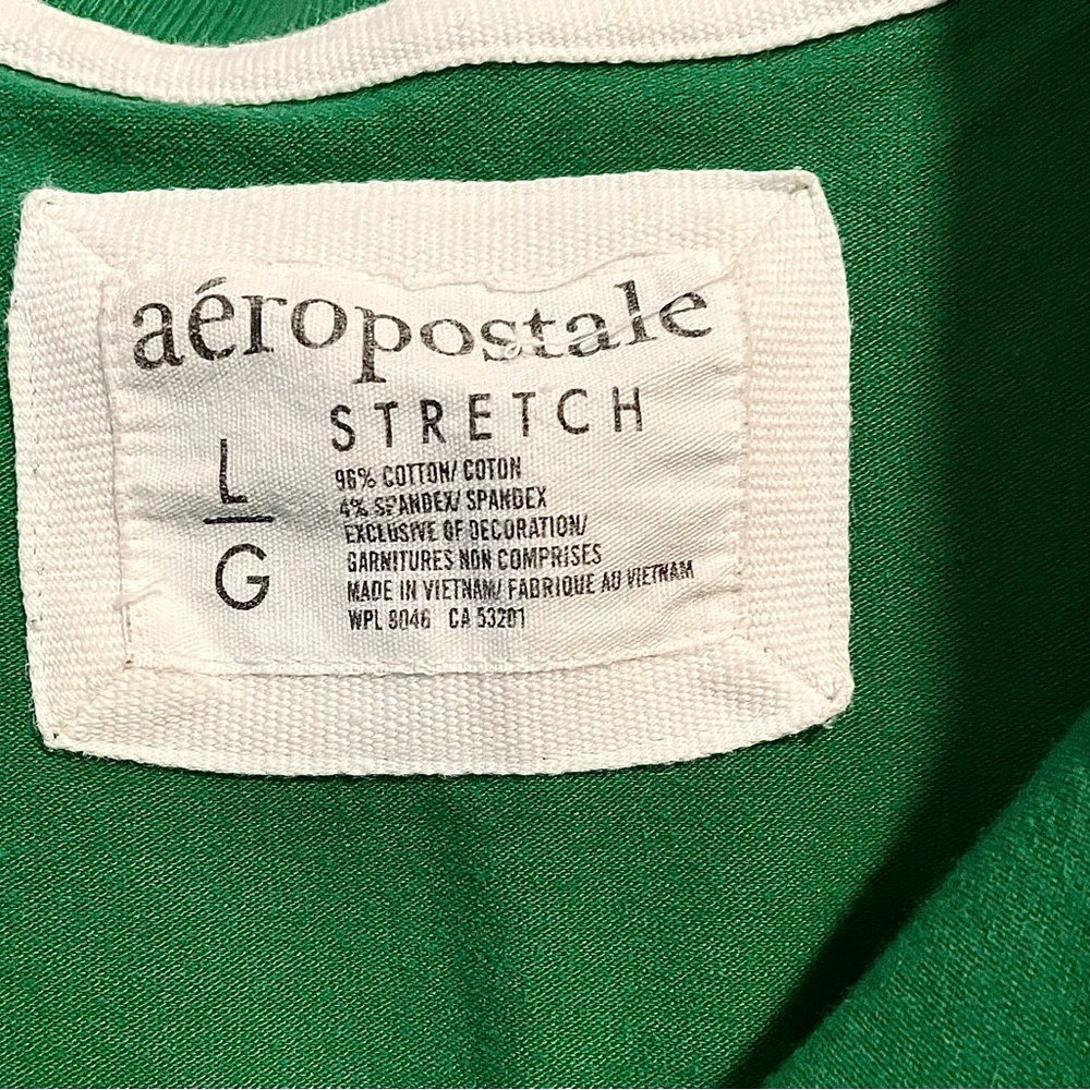 Aeropostale Green Stretch Polo Shirt Casual Preppy Sporty Form-fitting Large EUC - Picture 2 of 3